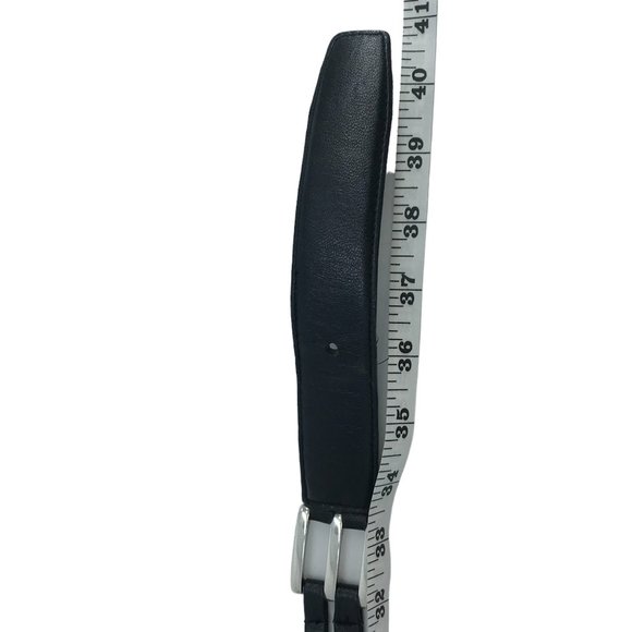 Nbel Italy Womens L Black Leather Belt Silver Chain Lux Brand